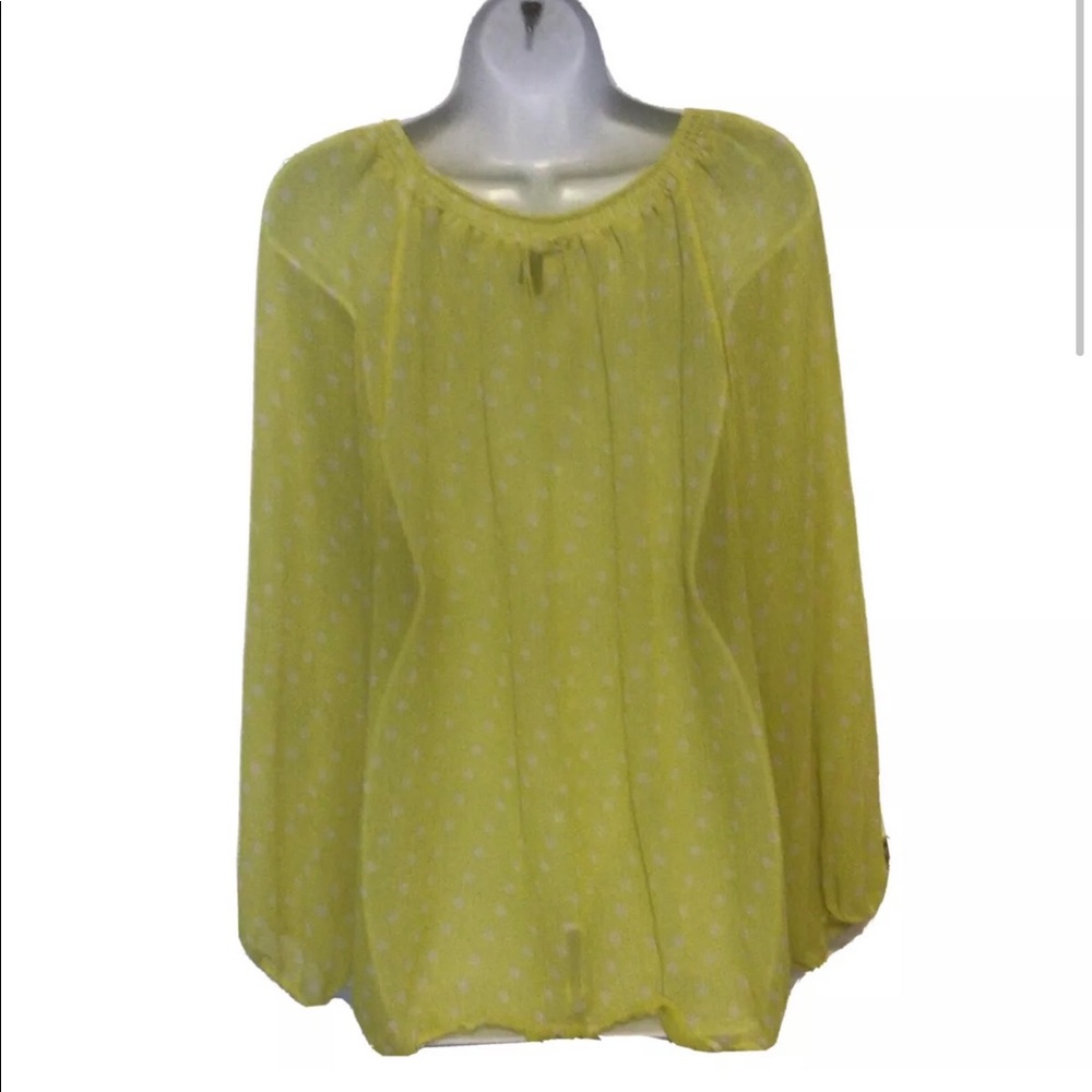 Lane Bryant Yellow Polka Dot Semi-Sheer Long Sleeve Blouse Sz 18/20 - Picture 8 of 8